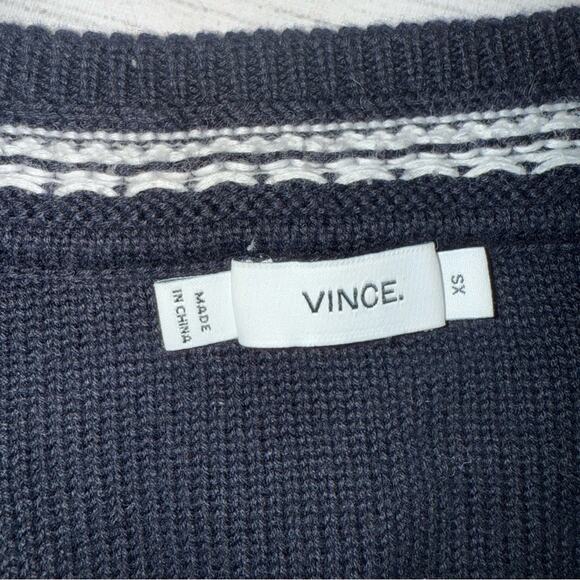 VINCE Women's Textured Knit V-Neck Relaxed Fit Sweater Black and White Size XS - Picture 5 of 8
